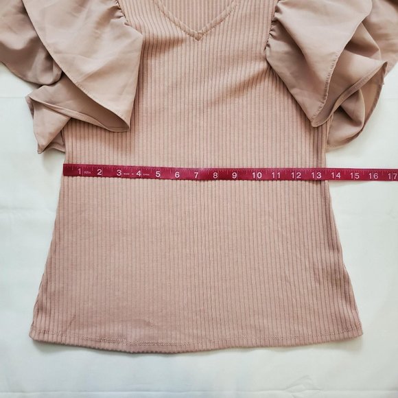 Haute Monde Women's Layered Flutter Sleeves Ribbed Blouse Blush Pink Size Medium - Picture 12 of 14